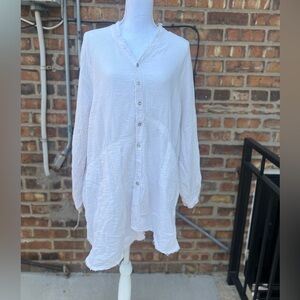 Free people white linen long sleeve shirt size medium